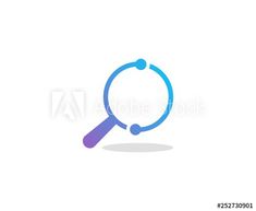 a magnifying glass with a purple handle on the bottom and blue outline around it