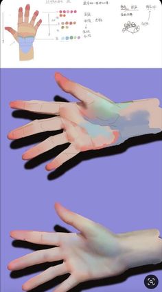 two hands are shown with different colors and shapes on the left, right hand is holding something