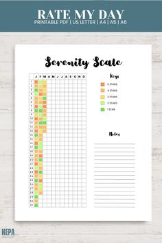 an image of a printable identity score sheet with the text rate my day on it