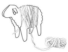 a drawing of an elephant's head and tail with yarn on the ground next to it