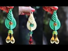 two pictures of the same necklace being held by someone's hand, one with beads and