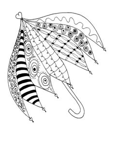 a black and white drawing of an umbrella with swirls on the wings, which are drawn