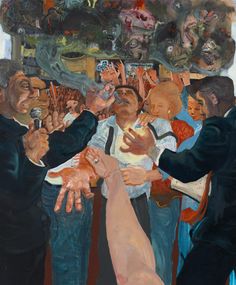 an image of a painting of people being held up by men in suits and ties