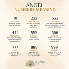 an info sheet with numbers and symbols for the angel number meaning in english or spanish