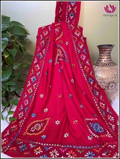 Bohemian Pashmina Shawl With Floral Embroidery And Traditional Drape, Red Pashmina Shawl With Resham Embroidery For Festivals, Bohemian Pashmina Shawl With Floral Embroidery, Pashmina Dupatta With Multicolor Embroidered Border, Traditional Pashmina Dupatta With Embroidered Border, Traditional Festive Scarves With Embroidered Border, Festive Bohemian Scarf With Embroidered Border, Festive Bohemian Scarves With Embroidered Border, Traditional Multicolor Pashmina Shawl With Floral Embroidery