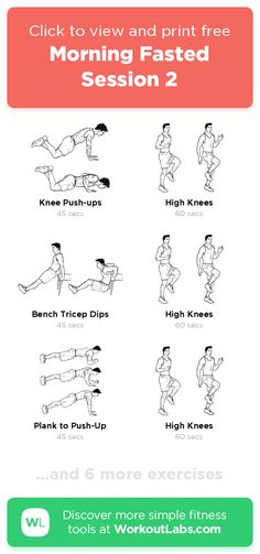 an exercise poster with the words morning fasted session 2 and 6 more simple exercises