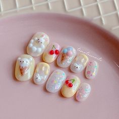 If you order a shorter nail length, some charms will need to be adjusted to make the design look pretty and fit on a smaller nail tip ʕ*́ᴥ*̀ʔっ. What you will receive: ♡ 10 custom nails ♡ Mini nail file ♡ Mini nail buffer ♡ Nail glue ♡ Nail adhesive sticker ♡ Cuticle pusher ♡ Alcohol prep pad ♡ Instructions PLEASE MAKE SURE TO READ THE SIZING DETAILS! Some shapes & lengths run small in width The biggest size is 16mm (Suitable for size XS-M): Short Natural Short Round New Medium Almond Medium Stil Airplane Nails, Short 3d Nails, Short Kawaii Nails, Kawaii Nails Press On, Dessert Nails, Candy Kawaii Nails, Press On Nails Short Kawaii, Cake Nails