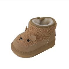 Cartoon Bear Kids Snow Boots - Momorii Casual Fluffy Boots With Round Toe, Warm Winter Booties With Round Toe, Cute Outdoor Boots With Round Toe, Winter Booties With Plush Lining And Round Toe, Cute Winter Outdoor Boots, Cute Outdoor Winter Boots, Cute Winter Boots For Outdoor, Cute Outdoor Boots For Winter, Cute Brown Winter Boots