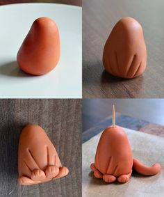 three different pictures of an egg shaped like a human hand and the other one with fingers on it