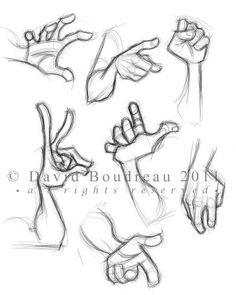 hand gestures drawn in pencil on white paper