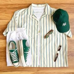 Photo By: Fashionweaarr_/IG Click to shop similar items Mens Green Converse Outfit, Summer Outfits Men With Cap, Picnic Men Outfit, Aesthetic Green Outfits Men, Green Summer Outfit Aesthetic, Green And Cream Outfit Men, Green Converse Outfit Men, Picnic Outfit Ideas Men, Blue And Green Outfit Men