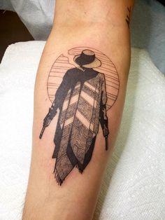 Western Tattoo Sketch, Gunslinger Tattoo, Traditional Cowboy Tattoo, Cowboy Tattoos For Men, Dark Tower Gunslinger, Dark Tower Tattoo, Full Circle Tattoo, Western Sleeve, Scenery Tattoo