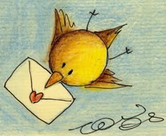 a drawing of a bird with an envelope