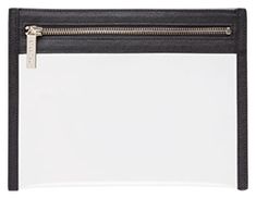 a black and white purse with zippers on the front, two zipped sides