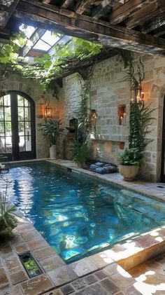 Indoor Pools In Houses, Bathhouse Ideas, Beautiful Courtyards, Hamilton Manor, Dream House Pool, Small Indoor Pool, Indoor Pool House, Rectangular Swimming Pools, Luxurious Pool