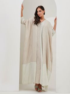 Silver Piping Luxury Light fabric is perfect for a hot summer. Three-piece Scarf İnner dress Abaya Kaftan Set Two side colour scarf you can choose the colour you like Model height: 175 CM 90% Cotton 10% LinenLength: 140cm Long Beige Dress For Eid, Beige Long Sleeve Kaftan For Beach Cover-up, Beige Long Dress For Eid, Long Beige Dresses For Eid, Beige Maxi Length Kaftan For Spring, Long Beige Kaftan For Spring, Beige Long Kaftan For Spring, Beige Long Thobe For Eid, Long Sleeve Abaya For Eid Beach Occasion