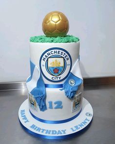 a birthday cake with a soccer ball on top