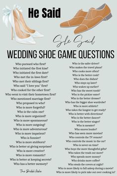 the wedding shoe game question is shown in this poster