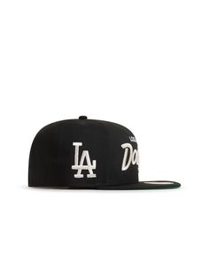 The Los Angeles Dodgers Authentic Collection Alt 59FIFTY Fitted cap features an all-over black fabrication with a metallic silver "Dodgers" script embroidered on the front panels. Metallic Silver "LA" Patch Non-adjustable Black Brim New Era branding Green UV 100% Polyester Made in Bangladesh Dodger Hat, Dodger Hats, All Jordans, Logo Hat, Fitted Caps, Jogger Shorts, Los Angeles Dodgers, Black Metallic, Nike Jordan