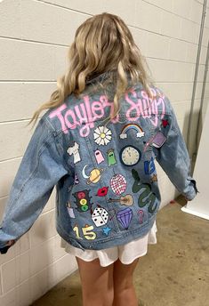 Eras Tour Denim Jacket Diy, Eras Tour Jacket Diy, Eras Tour Denim Jacket, Eras Tour Jacket, Glitter Station, Jacket Diy, Swift Outfits, Diy Denim Jacket, Taylor Swift Tour Outfits