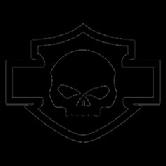 a black and white image of a skull on a shield