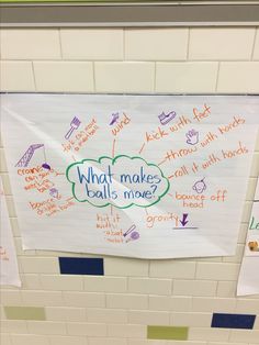 what makes balls move? written on a white board in a classroom with blue and green tiles