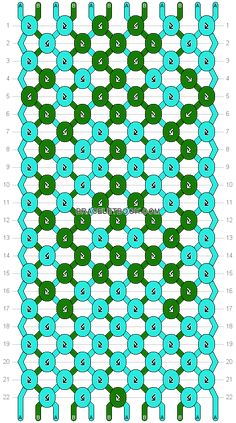 the pattern is made up of green and blue circles, with numbers on each side