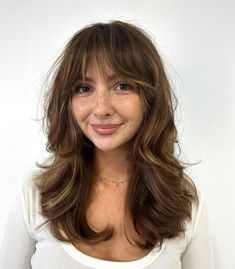 Women’s Haircut Trends 2024, Haircut For Bangs, Brunette Medium Length Hair With Bangs, Haircut Layers With Bangs, Low Maintenance Shag Haircut, Bangs And Medium Length Hair, Sidesweep Bangs, Bangs Hairstyles Medium, Bang Haircut Ideas