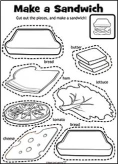 make a sandwich activity sheet for kids to learn how to make sandwiches and other foods