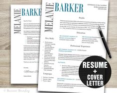 two resume templates with the cover letter on them and a pen next to it