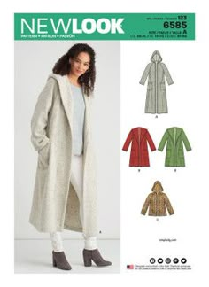 a women's coat and jacket sewing pattern from new look, with the hood up