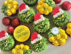 cupcakes decorated with green and yellow frosting