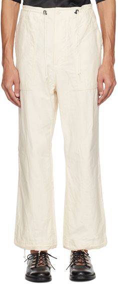 Find NEEDLES Off- Fatigue Trousers on Editorialist. Slubbed cotton canvas trousers. · Bungee-style drawstring at elasticized waistband · Four-pocket styling · Zip-fly · Logo graphic embroidered at front · Drawstring at cuffs Supplier color: White Thar Desert, Fly Logo, Twill Trousers, White Brand, Mens Activewear, Curator Style, Logo Graphic, Bottoms Pants, Track Pants