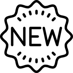 a black and white new label with the word new in it's middle corner