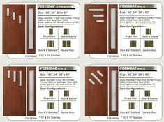 four different types of doors with numbers and measurements for each door, including the number