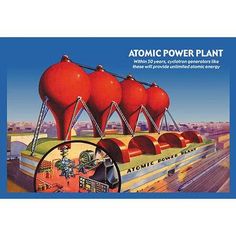 an advertisement for the atomic power plant, with three red hearts in front of it