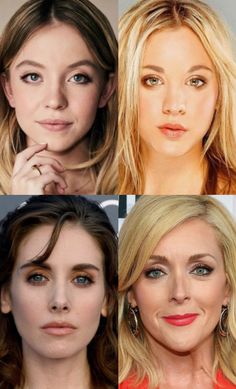 headshots of sydney sweeney, kaley cuco, alison brie, and jane krakowski, all the ethereal dramatic ingenue type based on theories of kibbe and kitchener Ethereal Essence Face, Ethereal Dramatic Natural, Ethereal Ingenue Essence, Ethereal Essence Style, John Kitchener, Ethereal Face, Ethereal Dramatic, Ethereal Classic, Dramatic Gamine