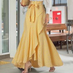 Skirt Mermaid, Long Plaid Skirt, Wrap Maxi Skirt, Mode Boho, Womens Maxi Skirts, Irregular Hem, Mermaid Skirt