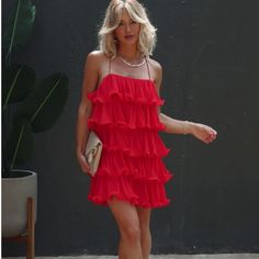 Perfect Summer Vacay Mini! Nwt- Never Worn Cuban Dress Havana Nights, Vibrant Red Mini Dress For Summer, Red Ruffle Hem Mini Dress For Beach, Vacation Mini V-neck Dress With Ruffles, Cuban Dress, Bohemian Red Mini Dress With Ruffles, Red V-neck Mini Dress With Ruffles, Vici Dress, Havana Nights