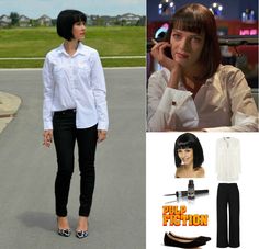 a woman in white shirt and black pants