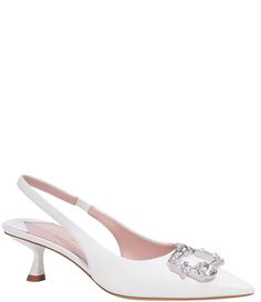 From kate spade new york&#x2C; the Renata Leather Embellished Slingback Pumps feature: Leather upper Jewel embellished details Slingback slip-on closure Leather lining Leather/Rubber outsole Approx. 2" heel height Imported Silver Pumps, Bridal Heels, Perfect Handbag, Black Pumps Heels, White Pumps, Slingback Pump, Kitten Heel, Dillard's, High Heel Pumps