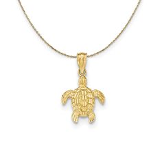 14k Yellow Gold Small Diamond-Cut Sea Turtle Necklace Sea Turtle Necklace, Tiny Charm, Turtle Necklace, Turtle Pendant, Bow Jewelry, Small Pendant, Shell Pendant, Jewelry Companies, Black Bow