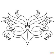 a pair of masks with feathers on the top and one in the middle coloring page