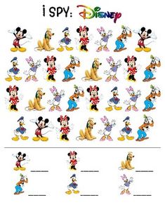 mickey mouse and friends stickers are arranged in the shape of an i spy chart