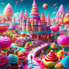 an image of colorful candy land with lots of candies