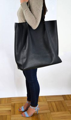 Large Tote bag, Lazy bag, leather shoulder tote, oversized tote, large school market everyday bag ha Black Satchel With Rolled Handles For Shopping, Soft Leather Tote Travel Bag For On-the-go, Chic Large Black Bag, Chic Large Black Bags, Large Black Chic Bags, Black Tote Hobo Bag With Large Capacity, Black Hobo Tote Bag With Large Capacity, Versatile Black Shoulder Bag With Rolled Handles, Black Large Capacity Hobo Tote Bag