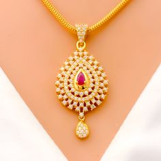 Upscale Delicate Drop 22k Gold CZ Pendant Set Pendant Sets Indian Gold, Pendent Set Gold, Back Number, Gold Bangles For Women, Gold Jewellry, Earring Post, Cz Pendant, Jewelry Model, Gold Stone