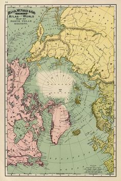 an old map shows the arctic region and its surrounding areas, including landmash