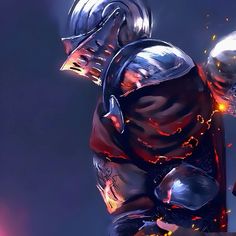 an image of a knight in armor with fire coming out of his chest