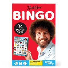 a card game with an image of bob ross holding up the front of his card